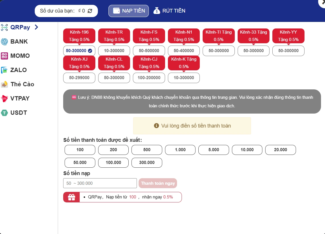 DN88 13 DN88 đa kênh hỗ trợ thanh toán